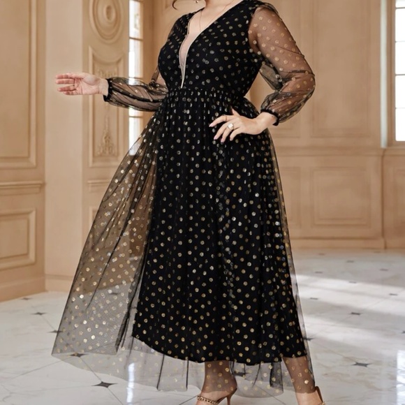 Gold Polka Dot Mesh Dress - Picture 1 of 2